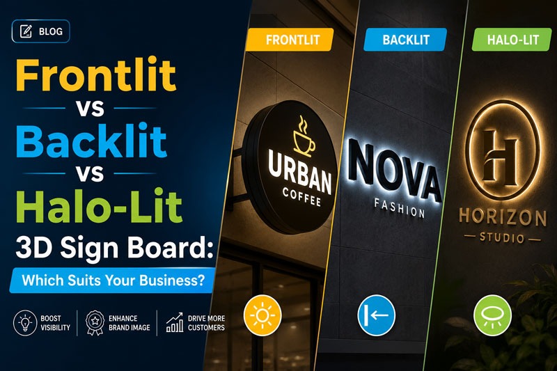 Frontlit vs Backlit vs Halo-Lit 3D Sign Board: Which Suits Your Business?